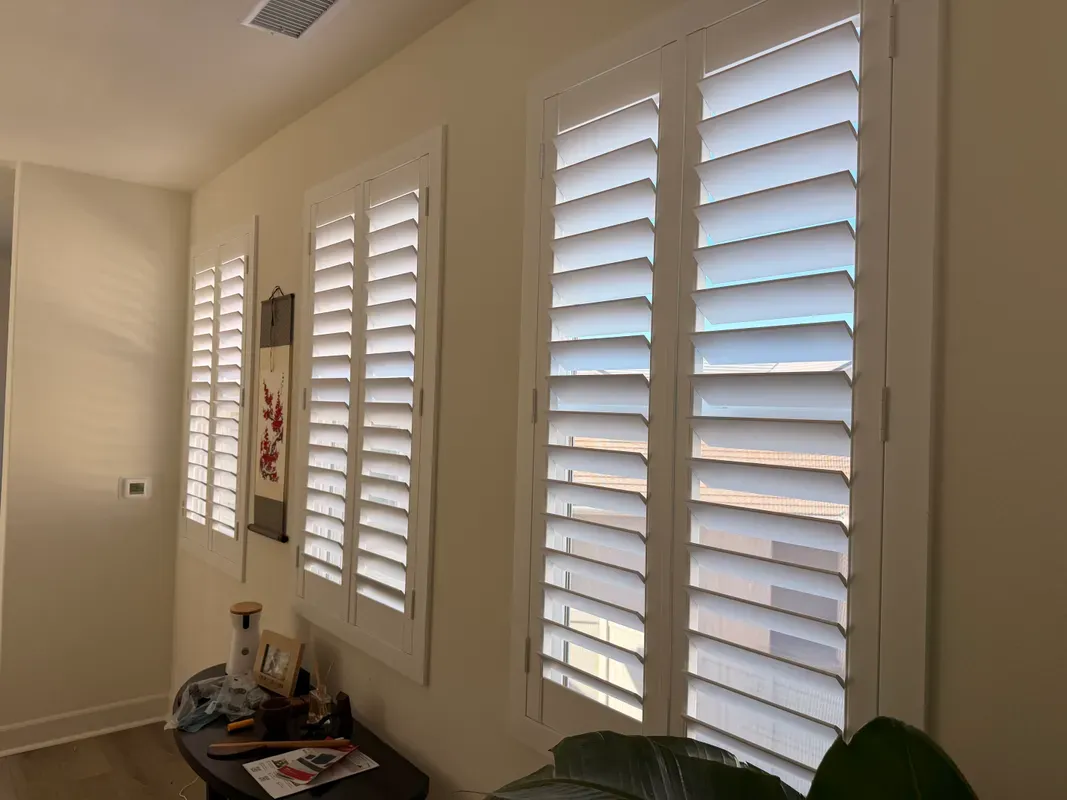 White plantation shutters installed by 310 Shutters & Shades